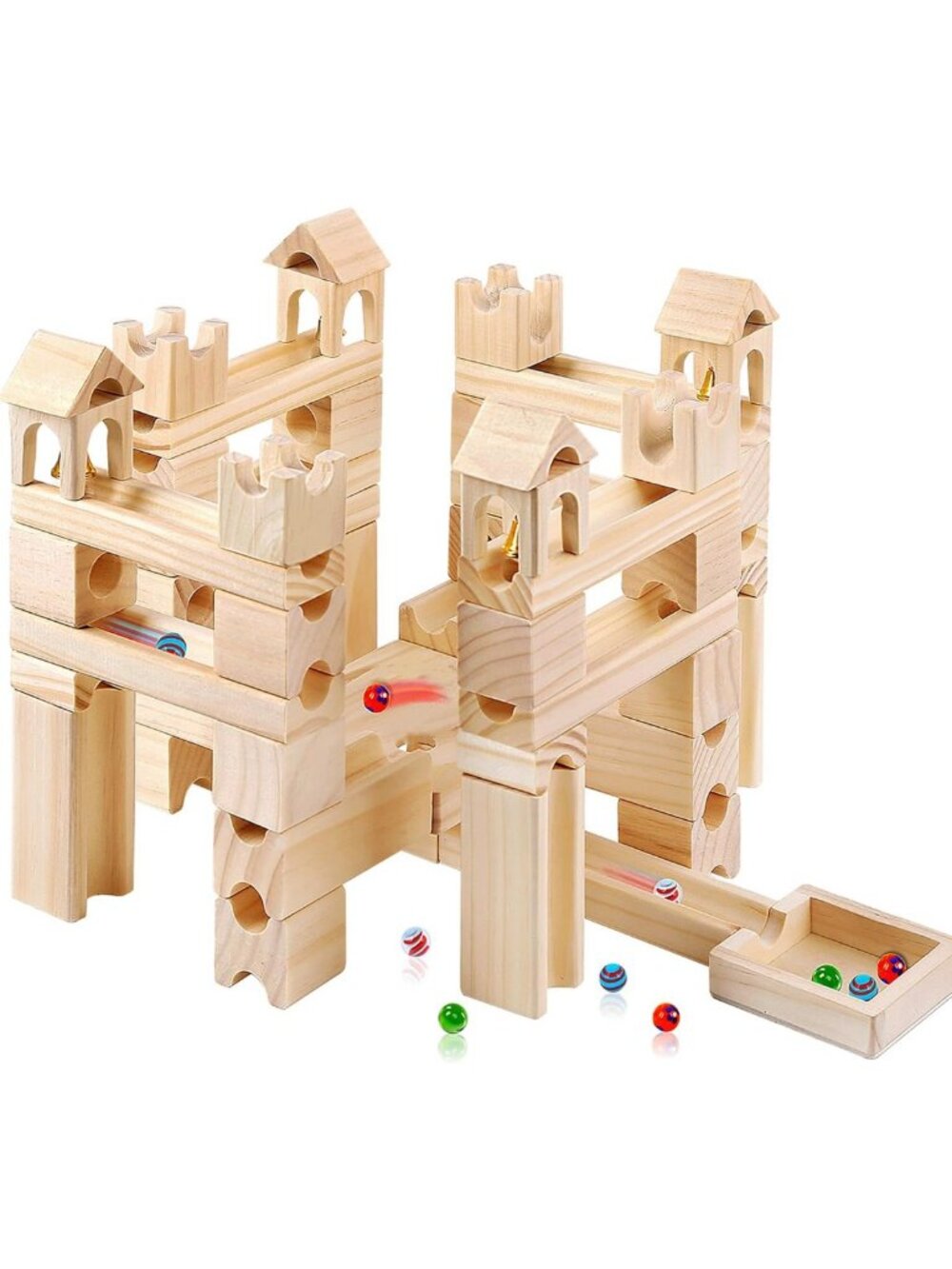 80-Piece Wooden Marble Run Track Maze for Kids 4-8 - STEM Educational Toy, Fun